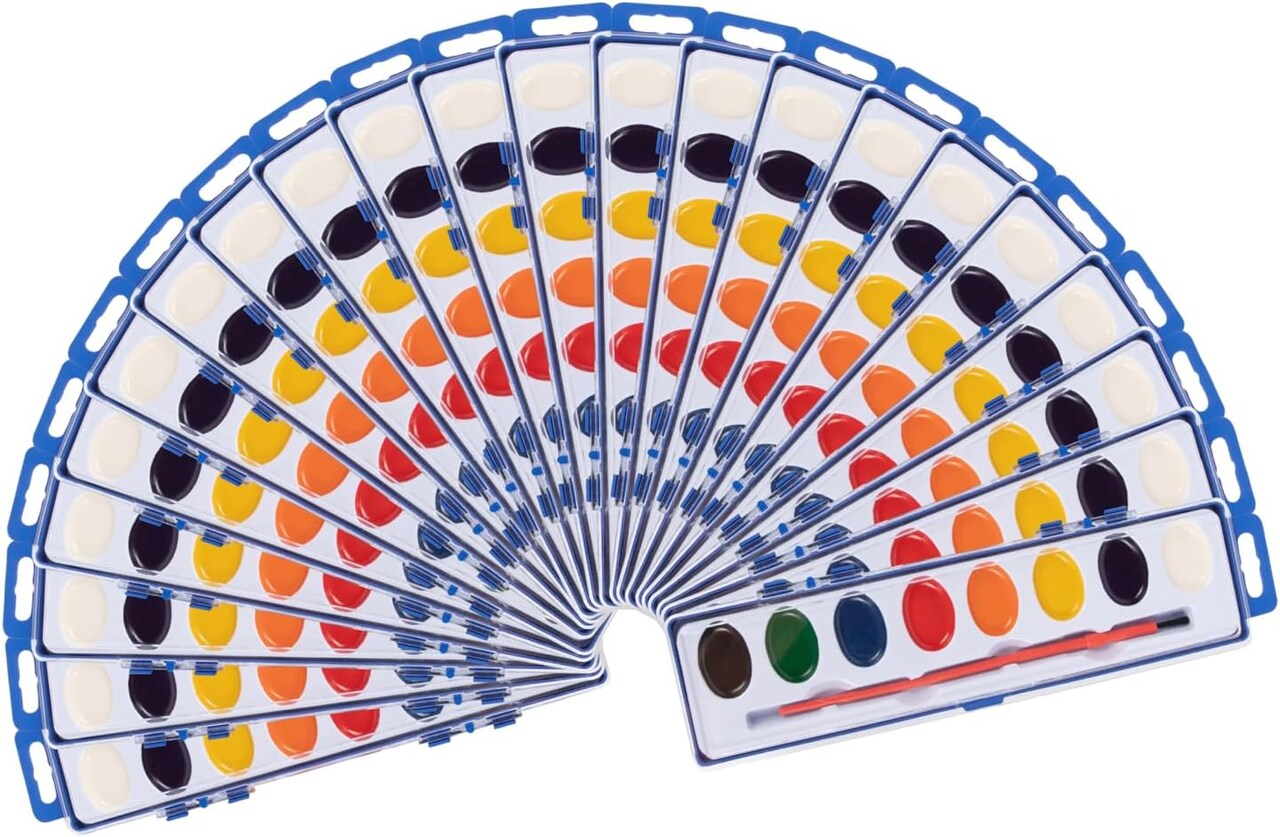 Watercolor Paint Set for Kids - Pack of 24 Water Coloring Set with 8 Washable Colors & Paintbrush - Arts & Craft Supply